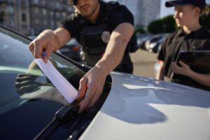 forze dell'ordine che multano una macchina