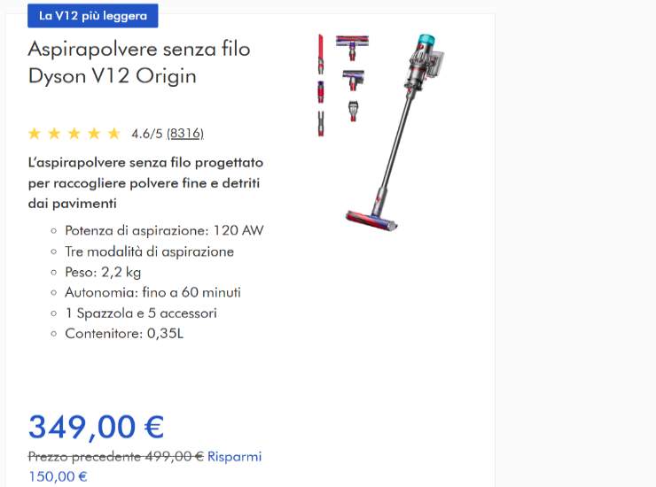 aspirapolvere dyson V12 Origin