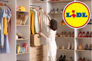 donna che fa cambio armadio e logo Lidl