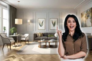 salotto elegante e donna con idea