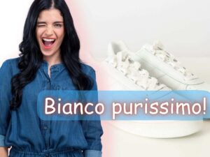 donna fa occhiolino e un paio di sneakers
