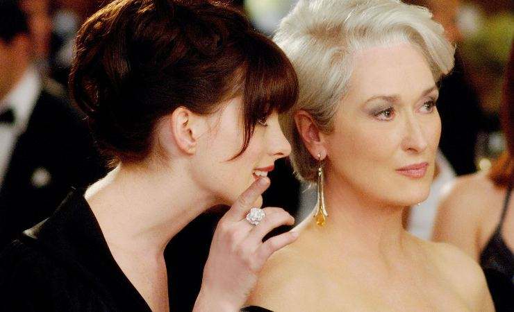 Anne Hathaway e Meryl Streep in scena Il Diavolo veste Prada