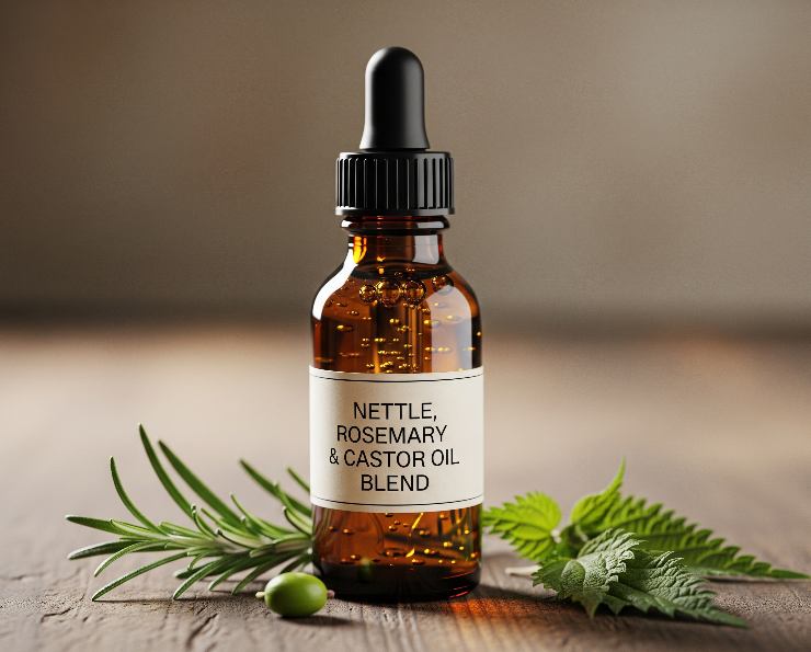 un olio naturale con rosmarino, ortica e ricino