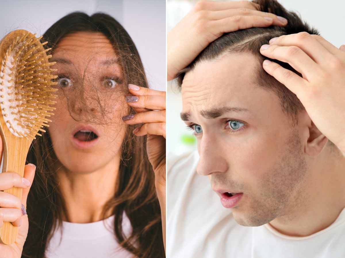 uomo e donna notano caduta capelli