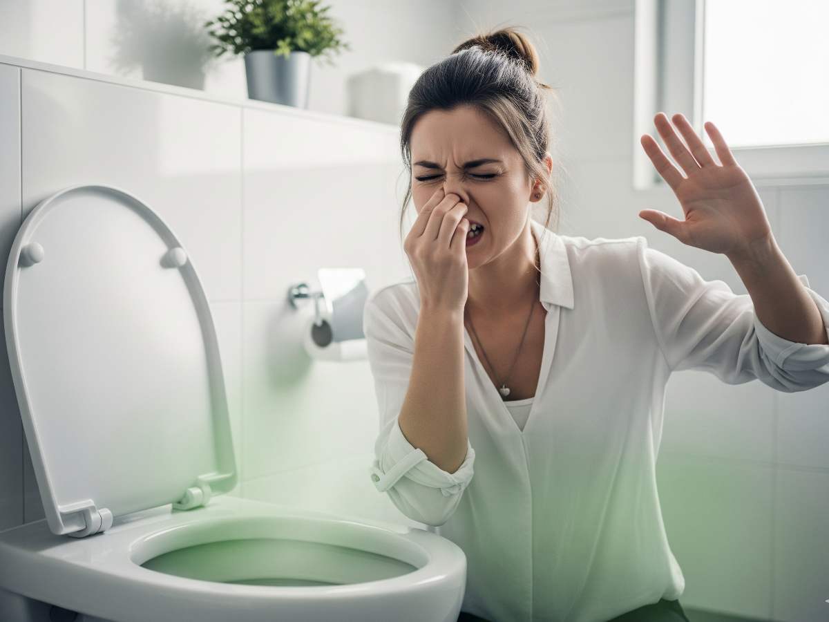 donna tappa il naso per forte puzza proveniente dal wc