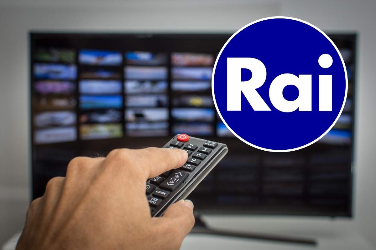 telecomando puntato alla TV e logo rai