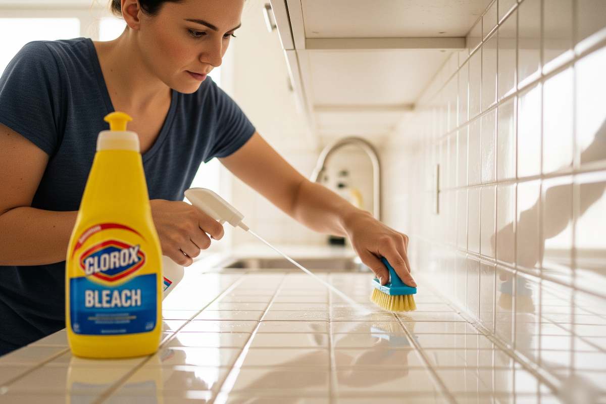 donna sgrassa mattonelle della cucina