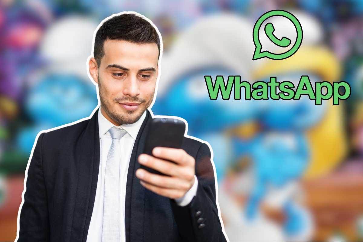 uomo con cellulare in mano e logo whatsapp